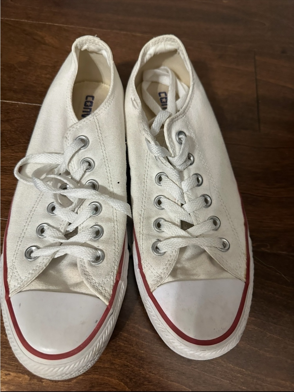 Converse White Canvas Low-Top Sneakers with Red Trim